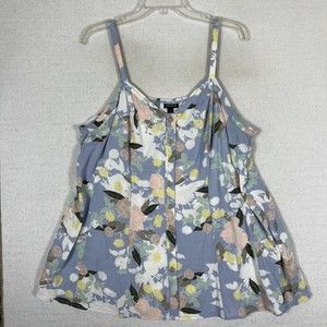 Torrid Fit and Flare Floral Print Top Womens 2 Adjustable Strap Sleeveless